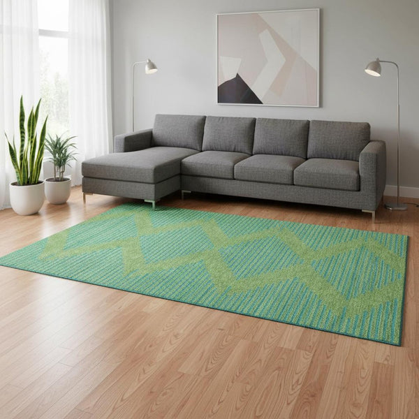 HomeRoots 8' X 10' Stylish Green and Teal Geometric Washable Area Rug with UV Protection for High Traffic Homes 679808