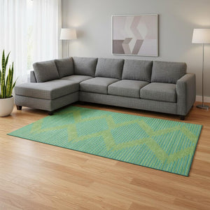 HomeRoots 9' X 12' Green and Teal Geometric Area Rug – Washable, UV-Protected, Durable for High-Traffic Spaces 679809