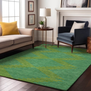 HomeRoots 9' X 12' Green and Teal Geometric Area Rug – Washable, UV-Protected, Durable for High-Traffic Spaces 679809