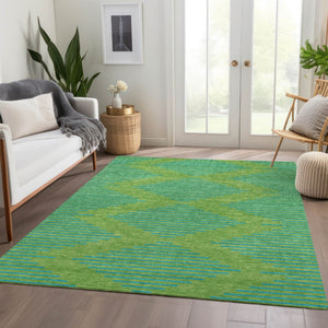 HomeRoots 9' X 12' Green and Teal Geometric Area Rug – Washable, UV-Protected, Durable for High-Traffic Spaces 679809