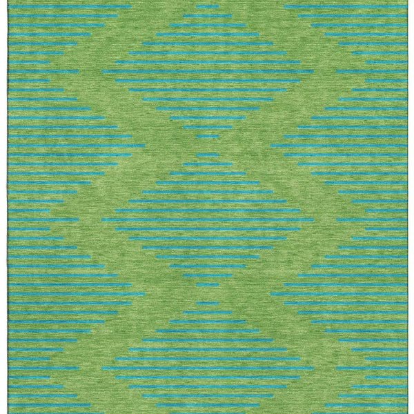 HomeRoots 9' X 12' Green and Teal Geometric Area Rug – Washable, UV-Protected, Durable for High-Traffic Spaces 679809