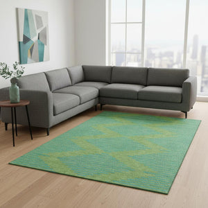 HomeRoots 10' X 14' Geometric Area Rug in Green and Teal - Washable, UV Protected, Stylish & Durable Design! 679810