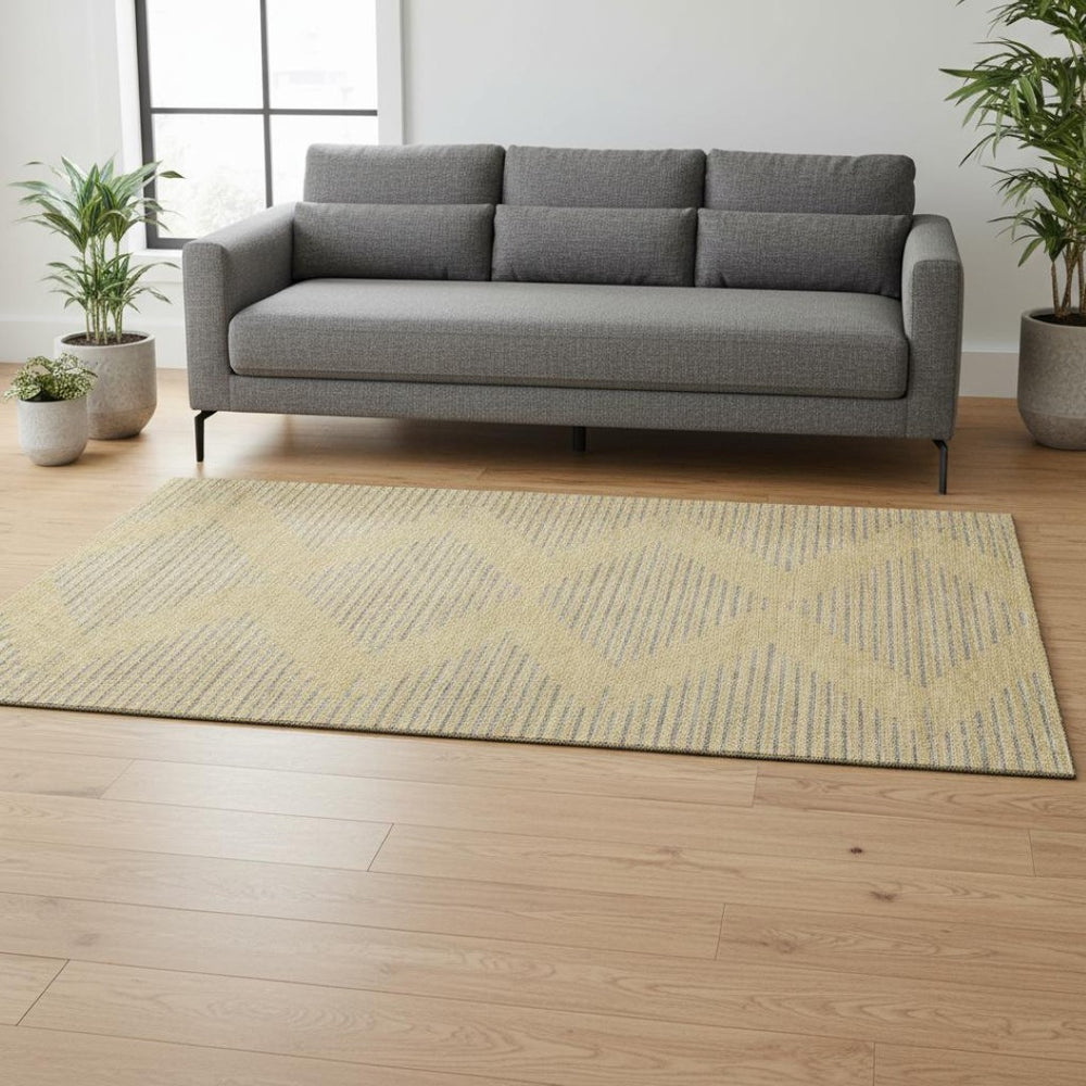 HomeRoots 5' X 8' Washable Gold and Gray Geometric Area Rug with UV Protection for Stylish Home Decor 679812