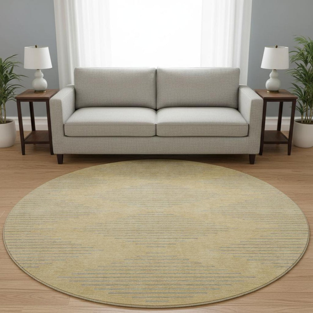 HomeRoots 8' Gold and Gray Geometric Round Rug – Stylish, Washable, UV Protected, Perfect for High-Traffic Areas 679813