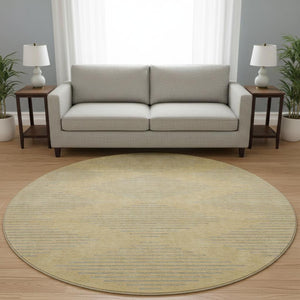 HomeRoots 8' Gold and Gray Geometric Round Rug – Stylish, Washable, UV Protected, Perfect for High-Traffic Areas 679813