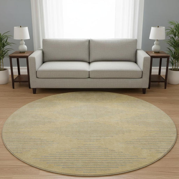 HomeRoots 8' Gold and Gray Geometric Round Rug – Stylish, Washable, UV Protected, Perfect for High-Traffic Areas 679813