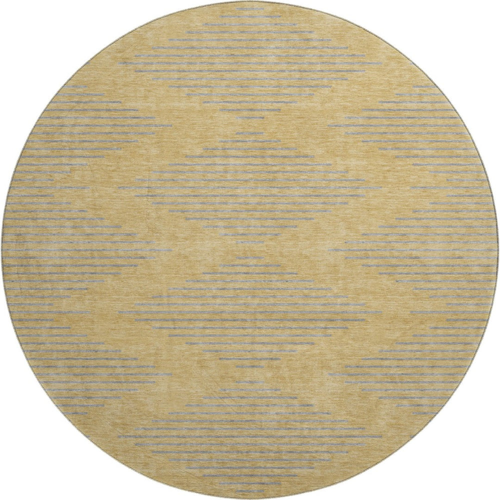 HomeRoots 8' Gold and Gray Geometric Round Rug – Stylish, Washable, UV Protected, Perfect for High-Traffic Areas 679813