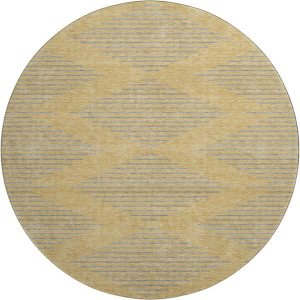 HomeRoots 8' Gold and Gray Geometric Round Rug – Stylish, Washable, UV Protected, Perfect for High-Traffic Areas 679813