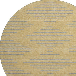 HomeRoots 8' Gold and Gray Geometric Round Rug – Stylish, Washable, UV Protected, Perfect for High-Traffic Areas 679813