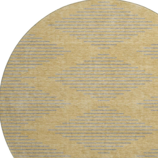 HomeRoots 8' Gold and Gray Geometric Round Rug – Stylish, Washable, UV Protected, Perfect for High-Traffic Areas 679813