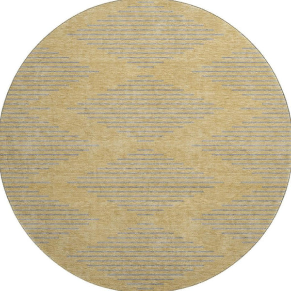 HomeRoots 8' Gold and Gray Geometric Round Rug – Stylish, Washable, UV Protected, Perfect for High-Traffic Areas 679813
