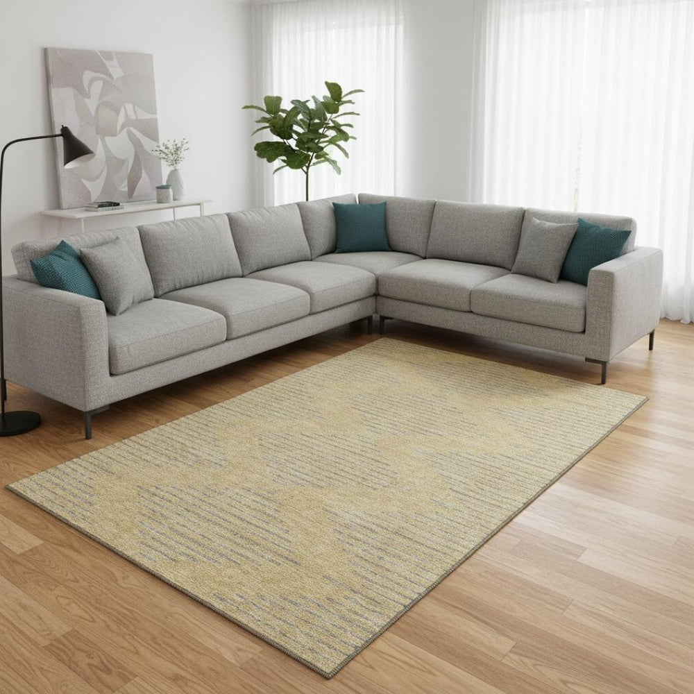 HomeRoots 8' X 10' Stylish Gold and Gray Geometric Washable Area Rug with UV Protection for Busy Homes 679814