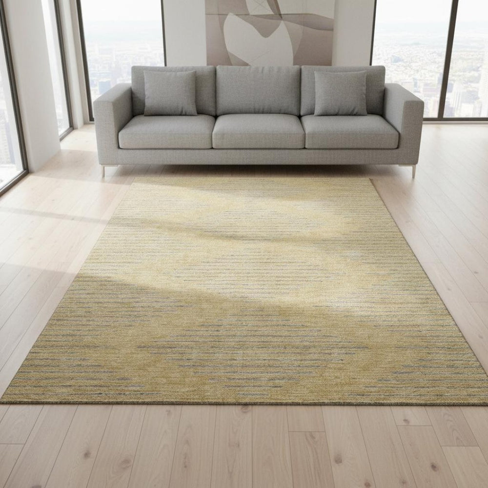 HomeRoots 9' X 12' Gold and Gray Geometric Area Rug - Stylish, Washable, UV-Protected, Stain-Resistant Design! 679815