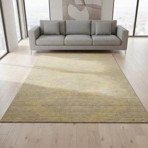 HomeRoots 9' X 12' Gold and Gray Geometric Area Rug - Stylish, Washable, UV-Protected, Stain-Resistant Design! 679815