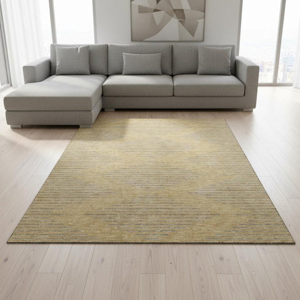HomeRoots 10' Gold and Gray Geometric Area Rug - Washable, UV Protected, Stain Resistant for Stylish Living Spaces 679816