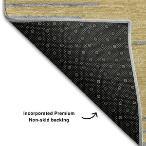 HomeRoots 10' Gold and Gray Geometric Area Rug - Washable, UV Protected, Stain Resistant for Stylish Living Spaces 679816