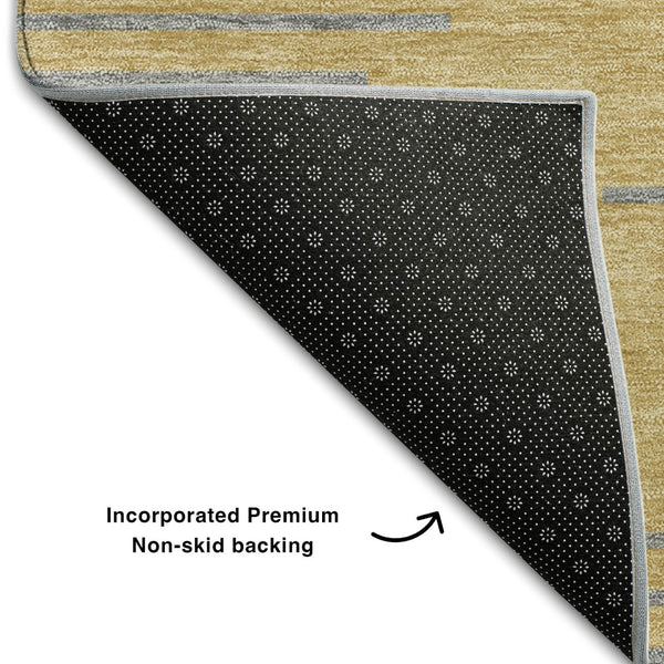 HomeRoots 10' Gold and Gray Geometric Area Rug - Washable, UV Protected, Stain Resistant for Stylish Living Spaces 679816