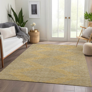 HomeRoots 10' Gold and Gray Geometric Area Rug - Washable, UV Protected, Stain Resistant for Stylish Living Spaces 679816