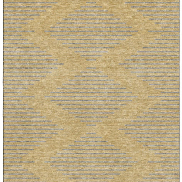 HomeRoots 10' Gold and Gray Geometric Area Rug - Washable, UV Protected, Stain Resistant for Stylish Living Spaces 679816