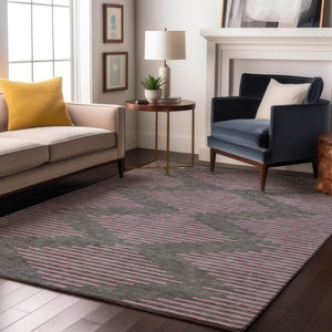 HomeRoots 5' X 8' Gray and Pink Geometric Area Rug – Washable, UV Protected, Soft, and Stain Resistant for Homes 679818