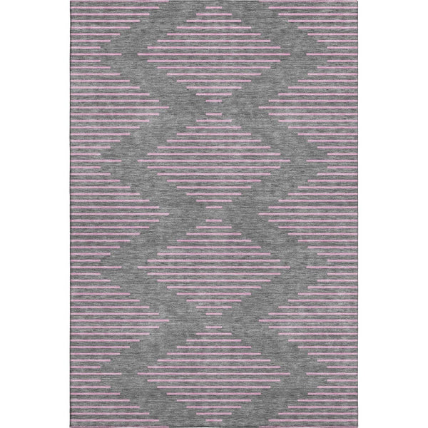 HomeRoots 5' X 8' Gray and Pink Geometric Area Rug – Washable, UV Protected, Soft, and Stain Resistant for Homes 679818
