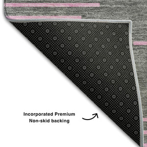 HomeRoots 5' X 8' Gray and Pink Geometric Area Rug – Washable, UV Protected, Soft, and Stain Resistant for Homes 679818