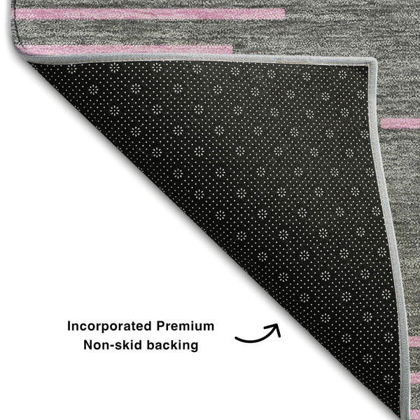 HomeRoots 5' X 8' Gray and Pink Geometric Area Rug – Washable, UV Protected, Soft, and Stain Resistant for Homes 679818