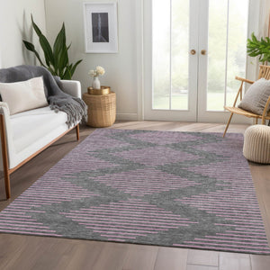 HomeRoots 5' X 8' Gray and Pink Geometric Area Rug – Washable, UV Protected, Soft, and Stain Resistant for Homes 679818