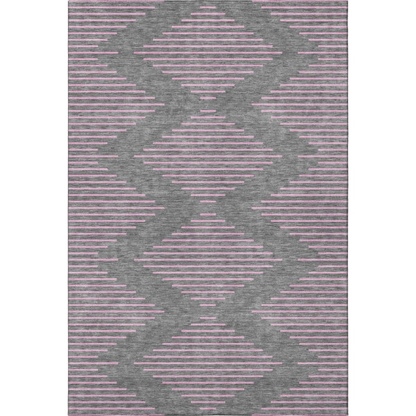 HomeRoots 5' X 8' Gray and Pink Geometric Area Rug – Washable, UV Protected, Soft, and Stain Resistant for Homes 679818