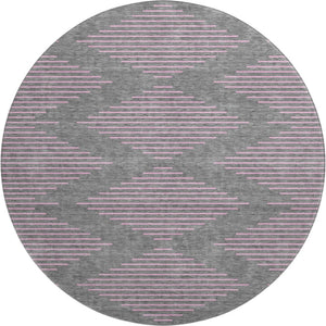 HomeRoots 8' Stylish Gray and Pink Geometric Round Rug – Washable, UV Protected, Kid & Pet Friendly Decor 679819