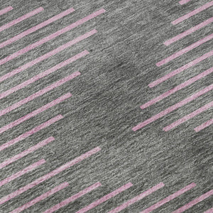 HomeRoots 8' Stylish Gray and Pink Geometric Round Rug – Washable, UV Protected, Kid & Pet Friendly Decor 679819