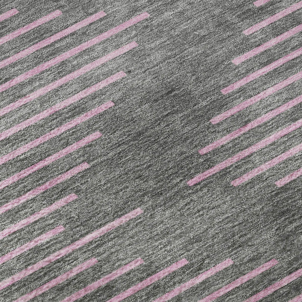 HomeRoots 8' Stylish Gray and Pink Geometric Round Rug – Washable, UV Protected, Kid & Pet Friendly Decor 679819