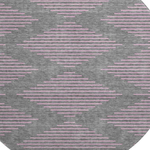 HomeRoots 8' Stylish Gray and Pink Geometric Round Rug – Washable, UV Protected, Kid & Pet Friendly Decor 679819