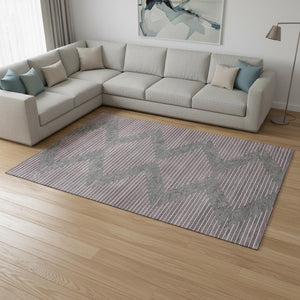 HomeRoots 8' X 10' Gray and Pink Geometric Area Rug - Washable, Stain Resistant, UV Protected for Modern Homes 679820
