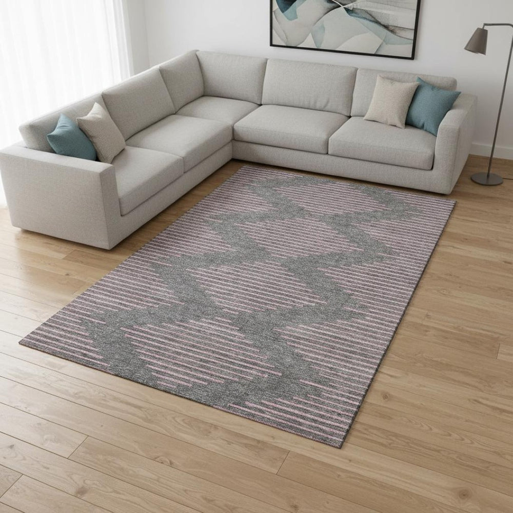 HomeRoots 9' Gray and Pink Geometric Washable Area Rug - UV Protected, Stain Resistant, Pet Friendly Design 679821
