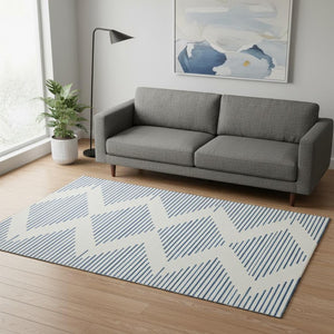 HomeRoots 5' X 8' Ivory and Navy Geometric Area Rug - Washable, Stain Resistant, UV Protected for Busy Homes 679824
