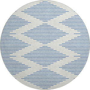HomeRoots 8' Ivory & Navy Geometric Round Rug - Washable, Stain Resistant, UV Protected, Family-Friendly Style 679825