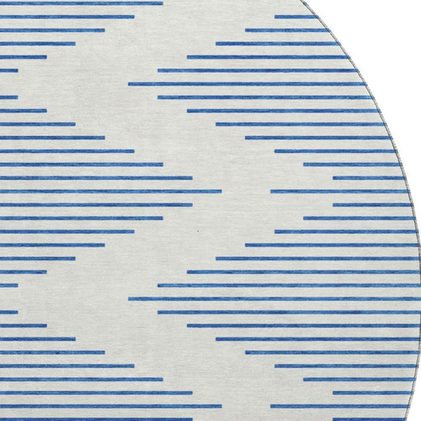 HomeRoots 8' Ivory & Navy Geometric Round Rug - Washable, Stain Resistant, UV Protected, Family-Friendly Style 679825