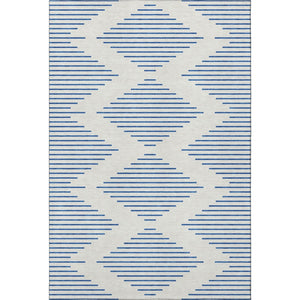 HomeRoots 8' X 10' Washable Ivory & Navy Geometric Area Rug with UV Protection for High Traffic Homes 679826