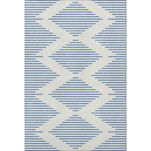 HomeRoots 8' X 10' Washable Ivory & Navy Geometric Area Rug with UV Protection for High Traffic Homes 679826