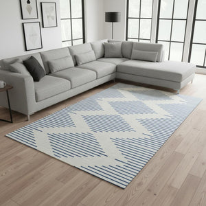 HomeRoots 9' X 12' Ivory & Navy Blue Geometric Area Rug - Washable, UV-Protected, Durable & Stylish Design! 679827