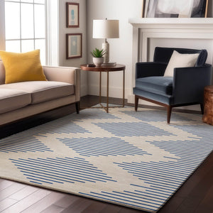 HomeRoots 9' X 12' Ivory & Navy Blue Geometric Area Rug - Washable, UV-Protected, Durable & Stylish Design! 679827