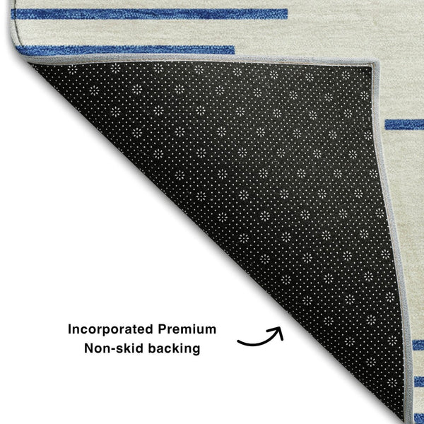 HomeRoots 9' X 12' Ivory & Navy Blue Geometric Area Rug - Washable, UV-Protected, Durable & Stylish Design! 679827
