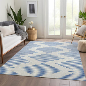 HomeRoots 9' X 12' Ivory & Navy Blue Geometric Area Rug - Washable, UV-Protected, Durable & Stylish Design! 679827