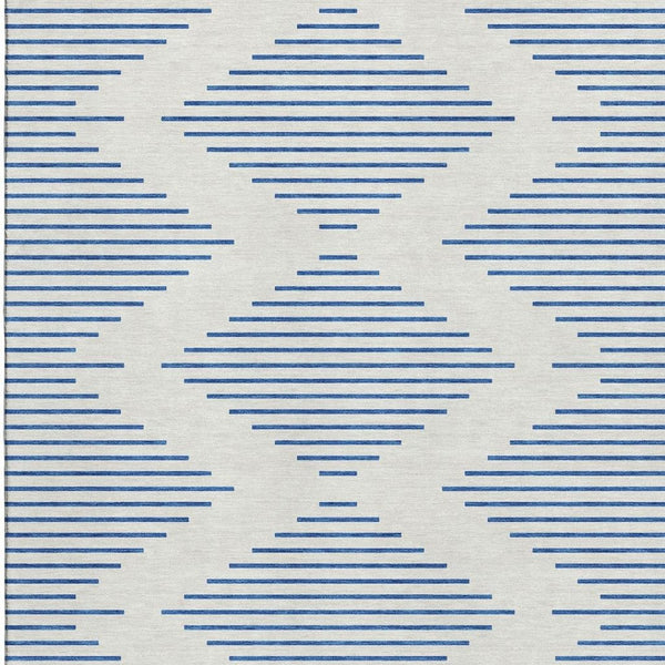 HomeRoots 9' X 12' Ivory & Navy Blue Geometric Area Rug - Washable, UV-Protected, Durable & Stylish Design! 679827