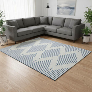HomeRoots 10' X 14' Ivory & Navy Blue Geometric Area Rug - Stylish, Stain-Resistant, UV Protected for Durability 679828