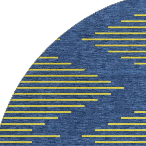 HomeRoots 8' Navy Blue and Yellow Geometric Round Rug - Washable, Stain-Resistant, UV-Protected for Modern Homes 679831