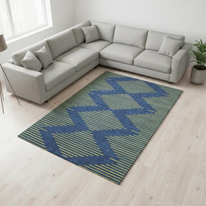 HomeRoots 8' X 10' Stylish Navy Blue and Yellow Geometric Washable Area Rug with UV Fade Protection & Durability 679832