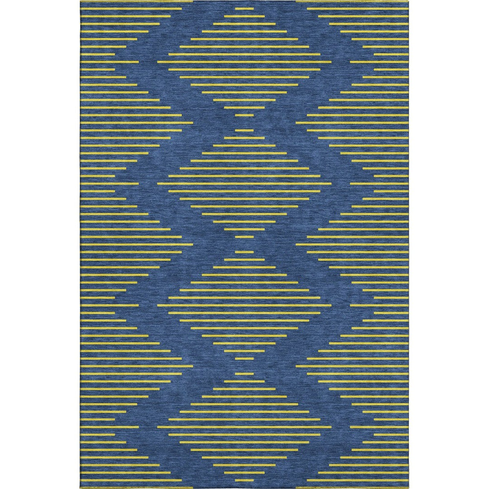 HomeRoots 8' X 10' Stylish Navy Blue and Yellow Geometric Washable Area Rug with UV Fade Protection & Durability 679832