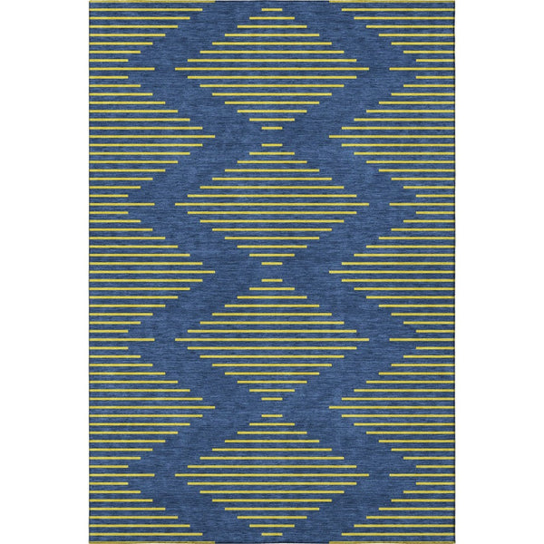 HomeRoots 8' X 10' Stylish Navy Blue and Yellow Geometric Washable Area Rug with UV Fade Protection & Durability 679832